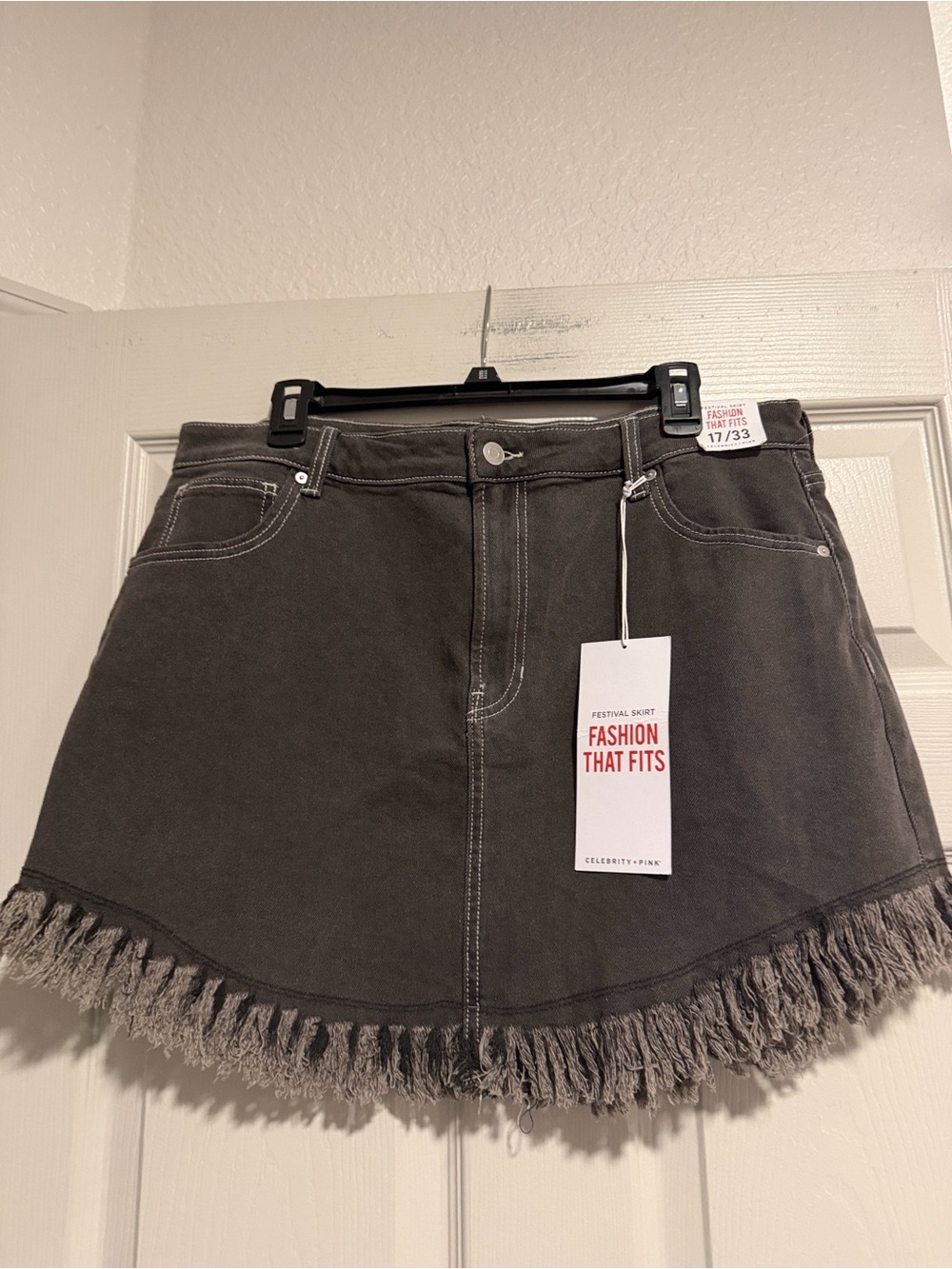 Celebrity Pink Charcoal Fringe Denim Mini Skirt